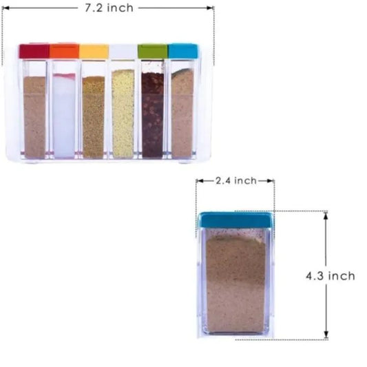 6-Piece Transparent Spice Jar Set with Colorful Lids – Kitchen Seasoning & Condiment Storage Organizer