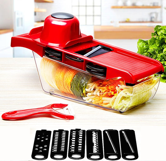 10-in-1 Mandoline Slicer & Vegetable Cutter | Multi-Function Stainless Steel Blades | Kitchen Tool with Peeler & Storage Box