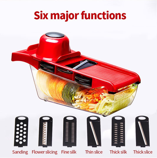 10-in-1 Mandoline Slicer & Vegetable Cutter | Multi-Function Stainless Steel Blades | Kitchen Tool with Peeler & Storage Box