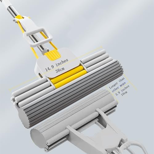 ATLION Sponge Mop – High Absorption Floor Mop with Hands-Free Wringing System & Long Durable Handle for Multi-Surface Cleaning
