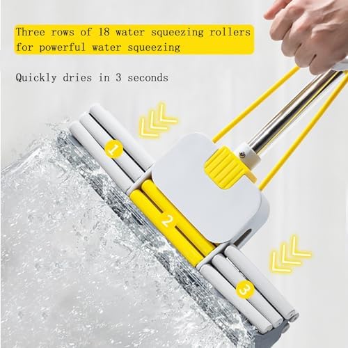 ATLION Sponge Mop – High Absorption Floor Mop with Hands-Free Wringing System & Long Durable Handle for Multi-Surface Cleaning