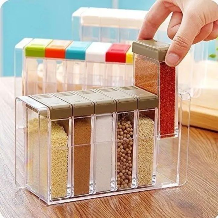 6-Piece Transparent Spice Jar Set with Colorful Lids – Kitchen Seasoning & Condiment Storage Organizer