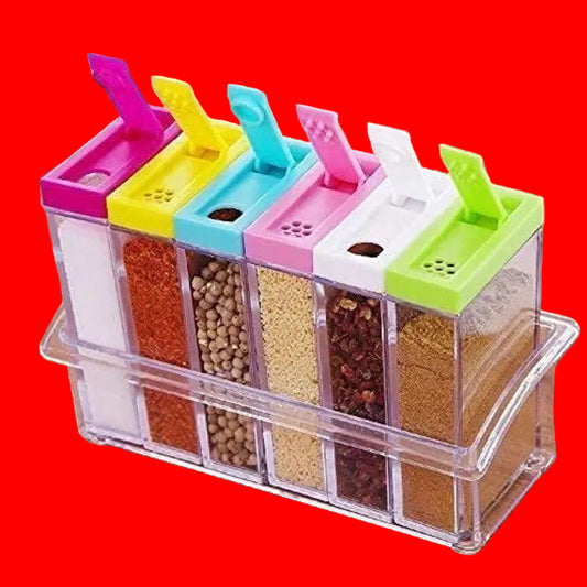 6-Piece Transparent Spice Jar Set with Colorful Lids – Kitchen Seasoning & Condiment Storage Organizer
