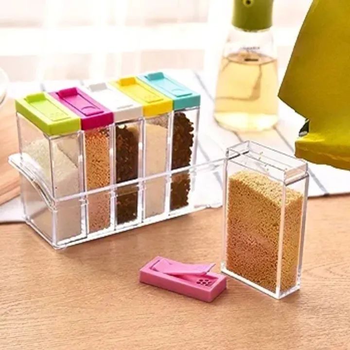6-Piece Transparent Spice Jar Set with Colorful Lids – Kitchen Seasoning & Condiment Storage Organizer