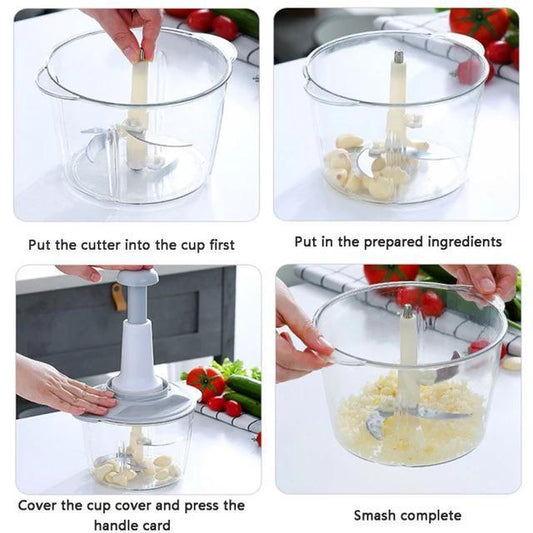 Push Food Chopper – Manual Stainless Steel Vegetable & Fruit Cutter, Easy-to-Use Kitchen Tool for Effortless Meal Prep, Durable Compact Design for Quick Chopping RebelRise Mart