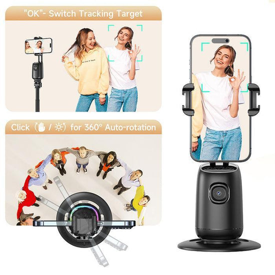 P05 Auto Face Tracking Selfie Gimbal Tripod – 360° AI Intelligent Face Tracker, Gesture Control, Built-in Fill Light, Foldable & Portable, Long Battery Life, Compatible with Android & iOS Smartphones for Vlogging, YouTube, Live Streaming & Selfies RebelRise Mart