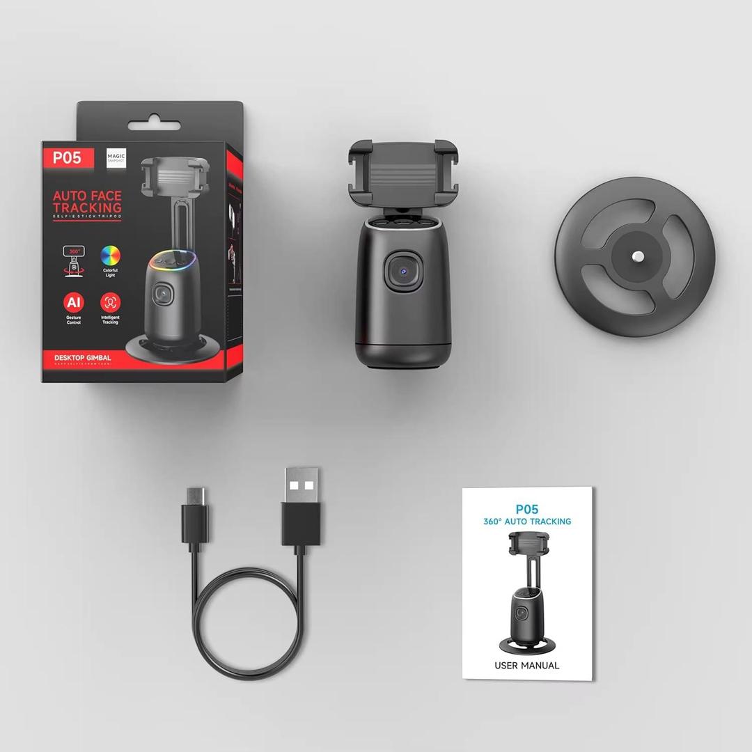 P05 Auto Face Tracking Selfie Gimbal Tripod – 360° AI Intelligent Face Tracker, Gesture Control, Built-in Fill Light, Foldable & Portable, Long Battery Life, Compatible with Android & iOS Smartphones for Vlogging, YouTube, Live Streaming & Selfies RebelRise Mart