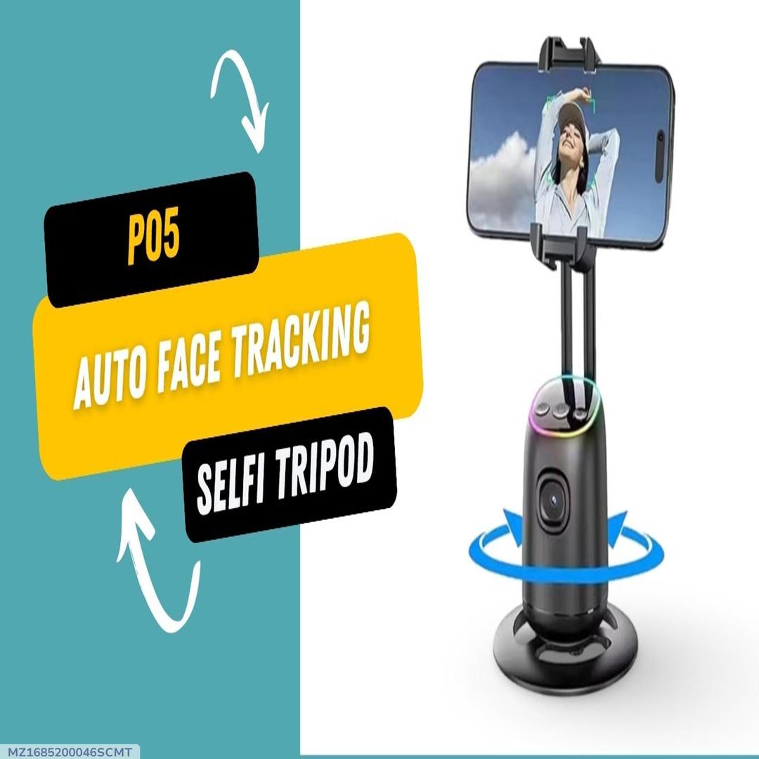 P05 Auto Face Tracking Selfie Gimbal Tripod – 360° AI Intelligent Face Tracker, Gesture Control, Built-in Fill Light, Foldable & Portable, Long Battery Life, Compatible with Android & iOS Smartphones for Vlogging, YouTube, Live Streaming & Selfies RebelRise Mart