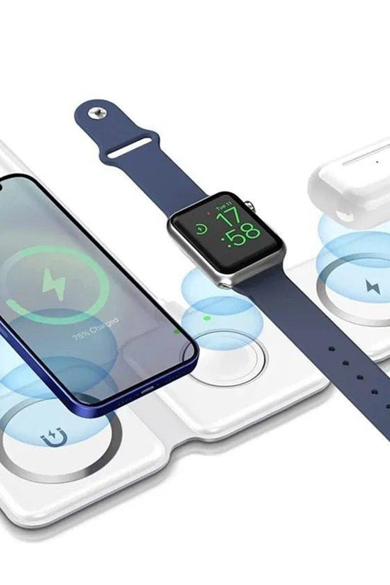 3-in-1 Foldable Magnetic Wireless Charger Station – 15W Fast Charging Dock for iPhone, Apple Watch & AirPods | Portable Multi-Device Charging Pad with Overheat & Overcharge Protection RebelRise Mart