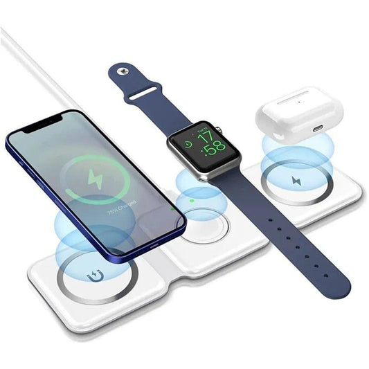 3-in-1 Foldable Magnetic Wireless Charger Station – 15W Fast Charging Dock for iPhone, Apple Watch & AirPods | Portable Multi-Device Charging Pad with Overheat & Overcharge Protection RebelRise Mart