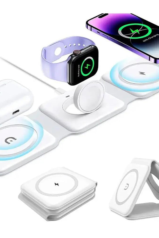 3-in-1 Foldable Magnetic Wireless Charger Station – 15W Fast Charging Dock for iPhone, Apple Watch & AirPods | Portable Multi-Device Charging Pad with Overheat & Overcharge Protection RebelRise Mart