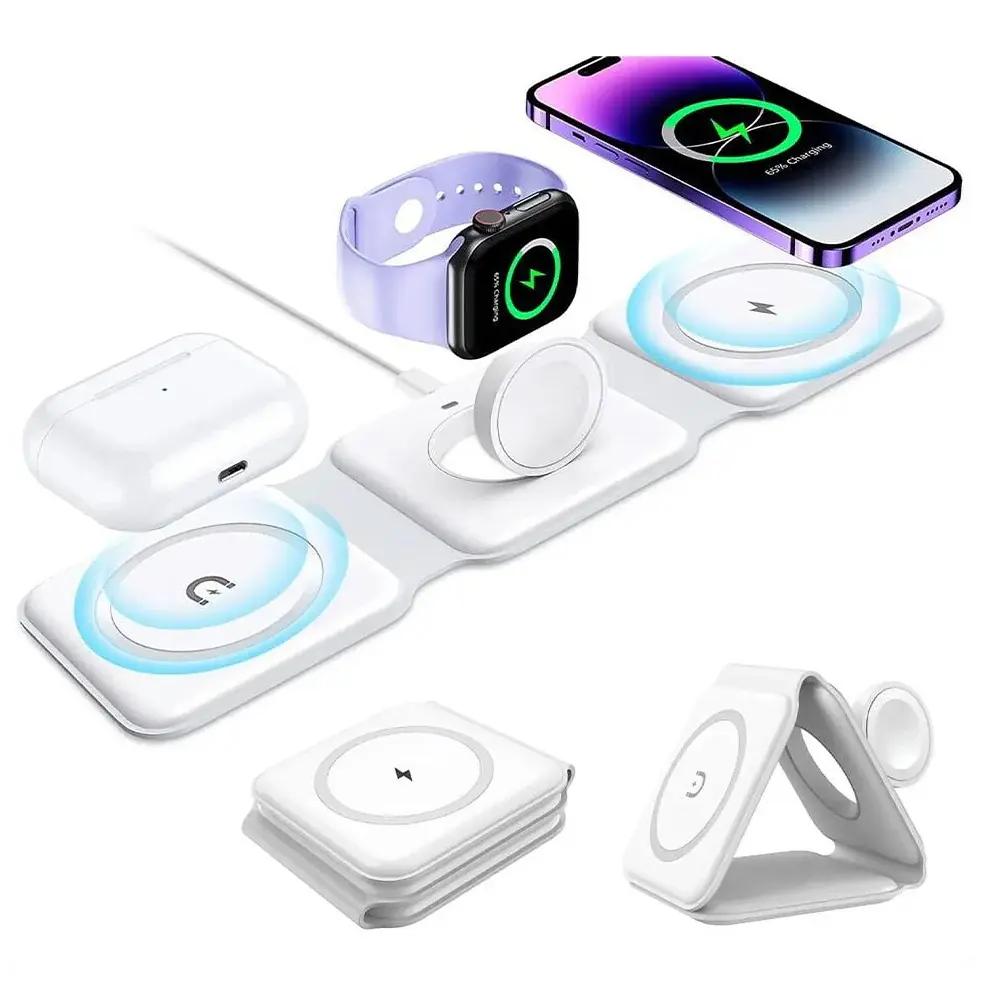 3-in-1 Foldable Magnetic Wireless Charger Station – 15W Fast Charging Dock for iPhone, Apple Watch & AirPods | Portable Multi-Device Charging Pad with Overheat & Overcharge Protection RebelRise Mart