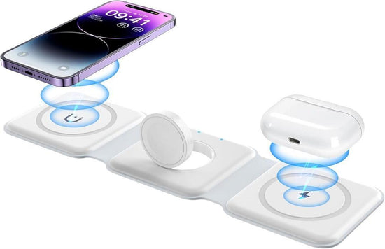 3-in-1 Foldable Magnetic Wireless Charger Station – 15W Fast Charging Dock for iPhone, Apple Watch & AirPods | Portable Multi-Device Charging Pad with Overheat & Overcharge Protection RebelRise Mart