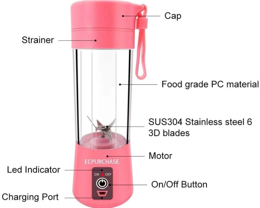 6-Blade Electric Juicer Machine – USB Rechargeable Portable Blender for Smoothies & Juices, 380ml Capacity, BPA-Free, Ideal for Home & Travel Use RebelRise Mart