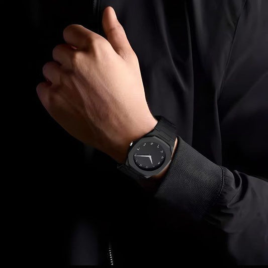 Aura Quartz Watch for Men – Lightweight Black Fiber Plastic Design with Arabic Dial & Butterfly Lock
