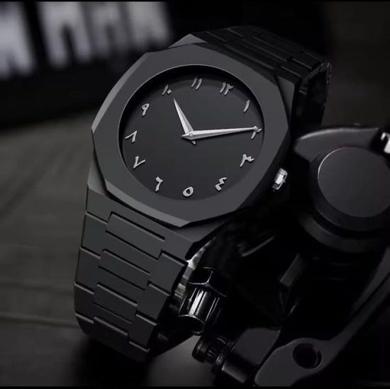 Aura Quartz Watch for Men – Lightweight Black Fiber Plastic Design with Arabic Dial & Butterfly Lock
