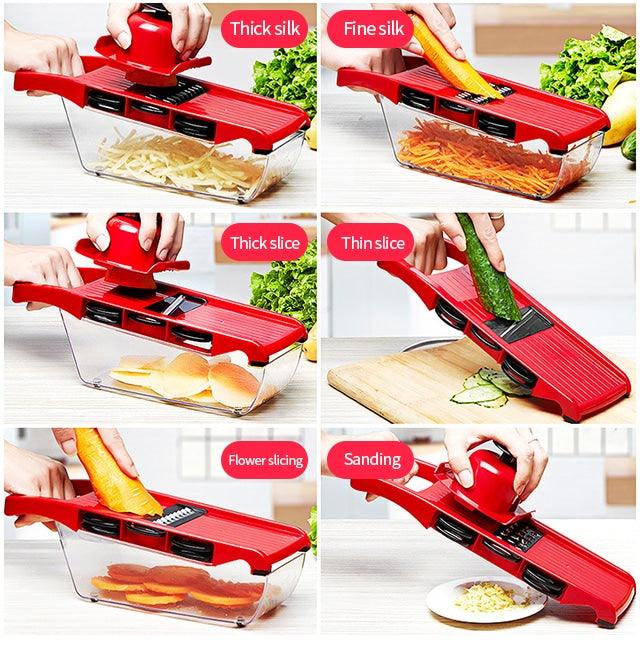 10-in-1 Mandoline Slicer & Vegetable Cutter | Multi-Function Stainless Steel Blades | Kitchen Tool with Peeler & Storage Box