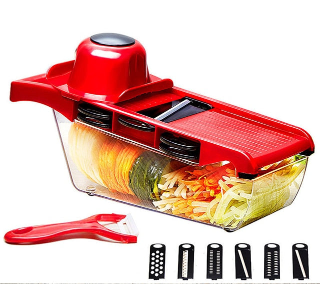 10-in-1 Mandoline Slicer & Vegetable Cutter | Multi-Function Stainless Steel Blades | Kitchen Tool with Peeler & Storage Box