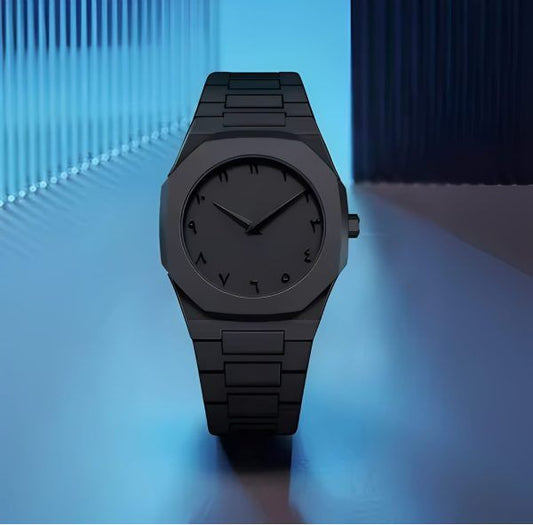 Aura Quartz Watch for Men – Lightweight Black Fiber Plastic Design with Arabic Dial & Butterfly Lock