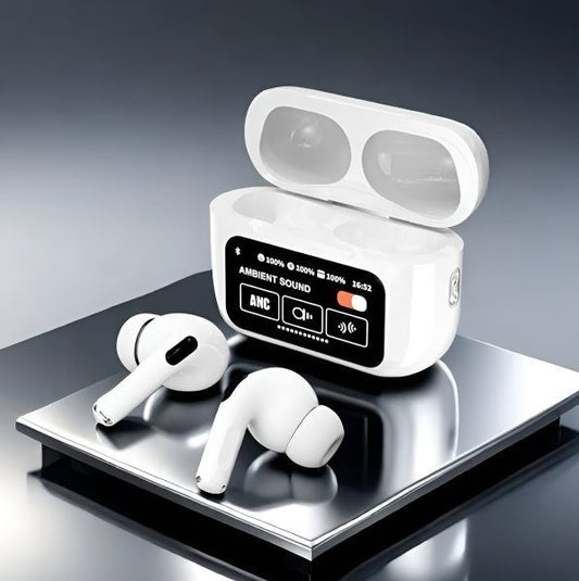 A9 Pro 2 Earbuds with LCD Touchscreen – AirPods Pro 2 Bluetooth 5.3, Noise Cancellation, 32H Battery, Surround Sound for iOS & Android