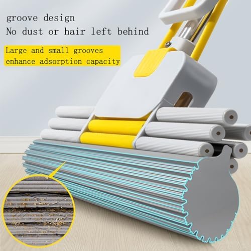 ATLION Sponge Mop – High Absorption Floor Mop with Hands-Free Wringing System & Long Durable Handle for Multi-Surface Cleaning