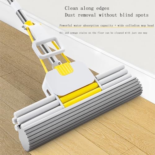 ATLION Sponge Mop – High Absorption Floor Mop with Hands-Free Wringing System & Long Durable Handle for Multi-Surface Cleaning