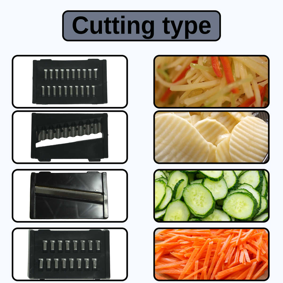 Multifunction Vegetable Cutter with Drain Basket – Interchangeable Blades & Built-In Strainer for Easy Food Prep
