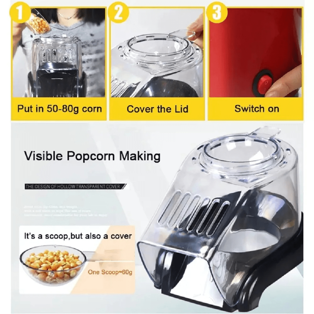 Mini Electric Popcorn Maker Machine – Oil-Free Hot Air Popper for Healthy Snacks, Home & Parties