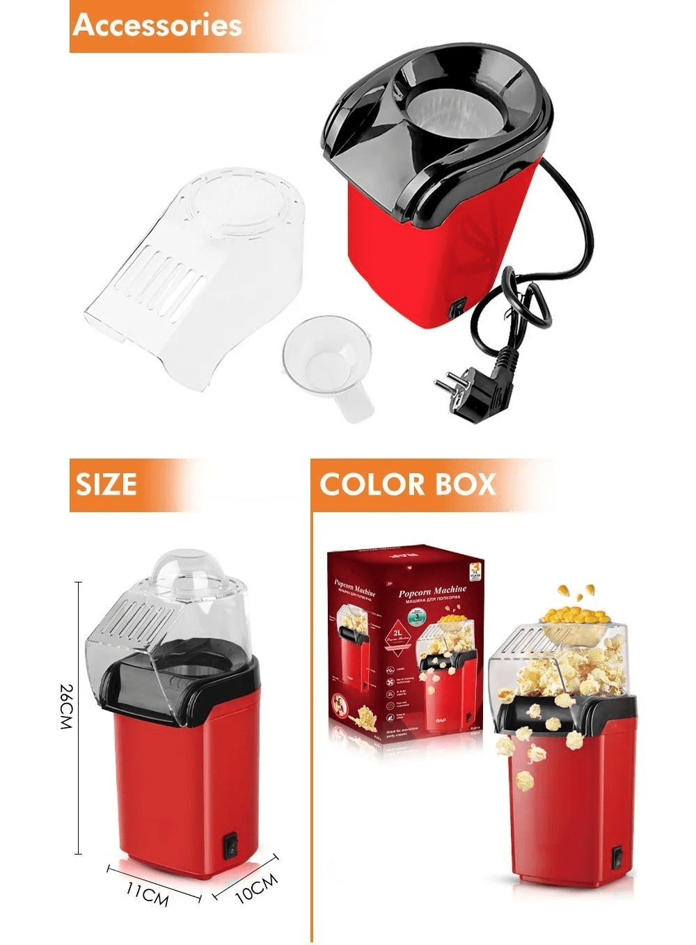 Mini Electric Popcorn Maker Machine – Oil-Free Hot Air Popper for Healthy Snacks, Home & Parties