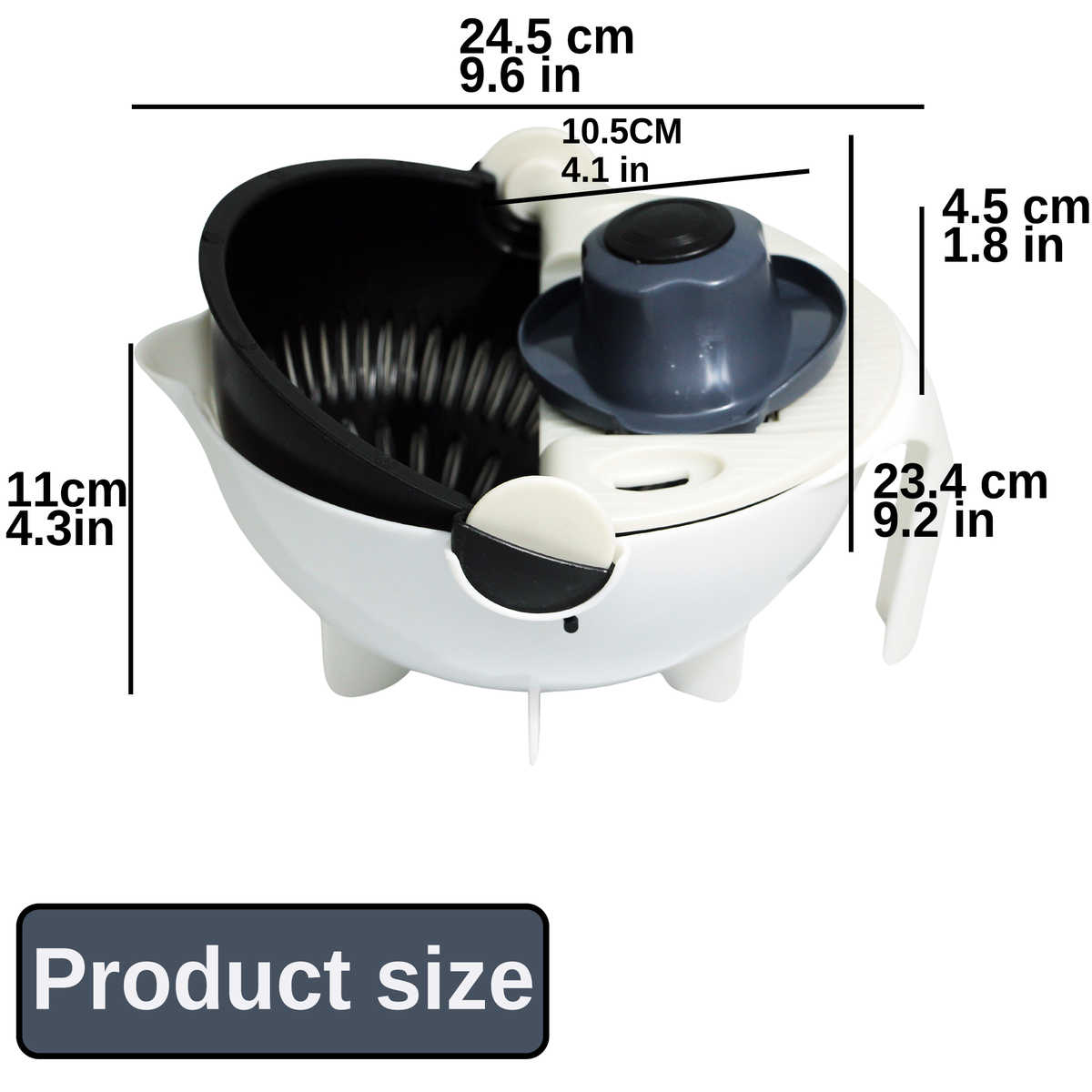 Multifunction Vegetable Cutter with Drain Basket – Interchangeable Blades & Built-In Strainer for Easy Food Prep