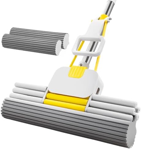 ATLION Sponge Mop – High Absorption Floor Mop with Hands-Free Wringing System & Long Durable Handle for Multi-Surface Cleaning