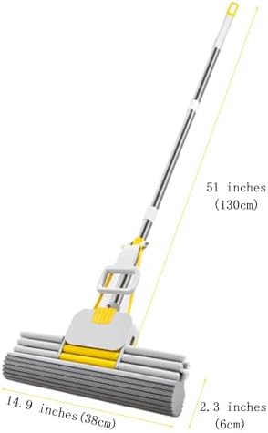 ATLION Sponge Mop – High Absorption Floor Mop with Hands-Free Wringing System & Long Durable Handle for Multi-Surface Cleaning