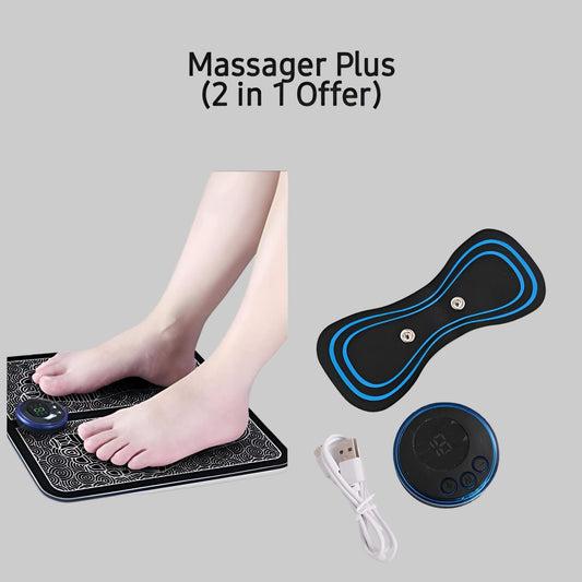 Pack of 2 – Mini Electric Body Massager & EMS Foot Massager Pad | Portable Pain Relief & Muscle Therapy
